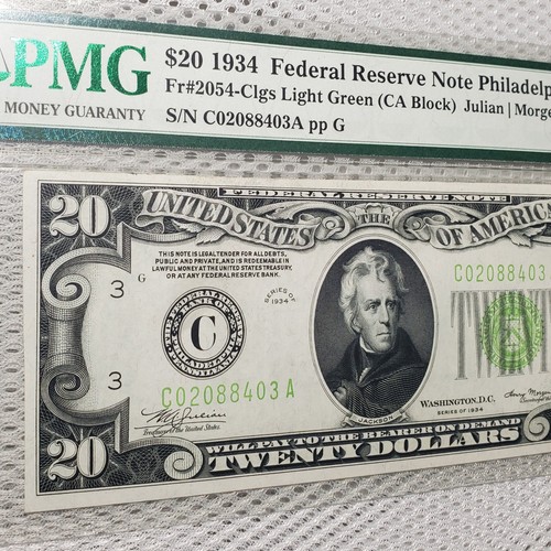 1934 $20 Federal Reserve Note LGS Light Lime Green Seal PMG Choice UNC 64 - Picture 1 of 6