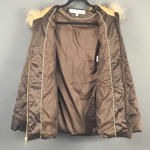 Laundry by Shelli Segal Coat Womens XL Brown Quilted Hood Genuine Fur Trim Down - Picture 2 of 11