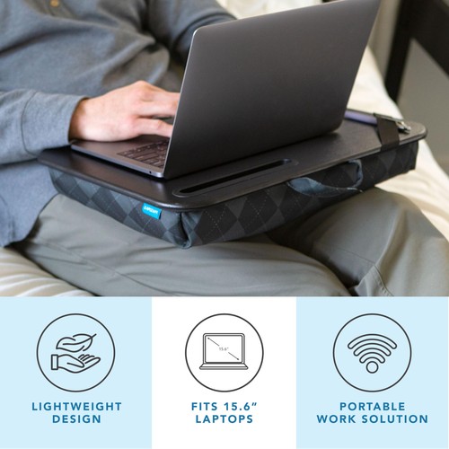 Portable Lap Desk For 15.6 Inch Laptops With Cushion And Phone Slot Gray Argyle - 第 2/6 張圖片