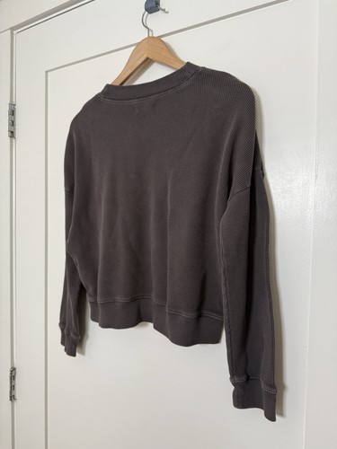Madewell Boxy Top Womens Sz M Brown Waffle Knit V Neck Long Sleeve Casual - Picture 7 of 12