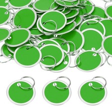 50Pcs 1.2" Metal Rim Key Tags Identifiers Round Blank Paper Tags Silver/Green