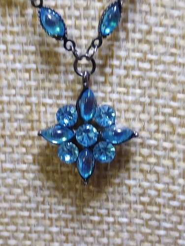 Collar/gargantilla gota diamantes de imitación azul aguamarina vintage 18" pieza delicada bonito acento - Imagen 6 de 14