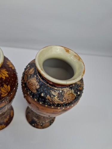 Pair Of Vintage Japanese Hand painted Small Satsuma Vase 16 CM Red Leaves P56 - Picture 4 of 17