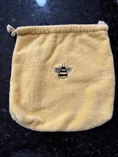 Yellow Terry Cloth Cinch Bag With Embroidered Bee Decal