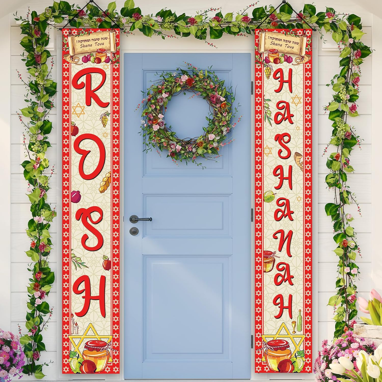 Rosh Hashanah Outdoor Decor Jewish New Year Porch Sign Banner