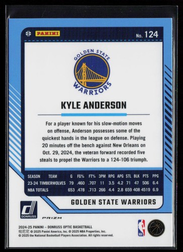 2024-25 Donruss Optic #124 Kyle Anderson Purple Shock - Picture 2 of 2