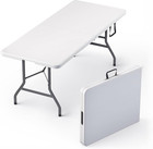 Mesa plegable de 1.83 m con asa integrada y patas de acero Resistente