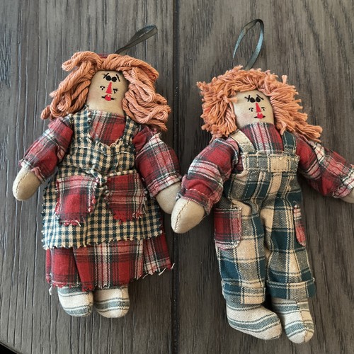 2 Boyd's Bears Sassafrass & Molasses Ornaments Fabric Boy & Girl Rag Dolls - Picture 1 of 16