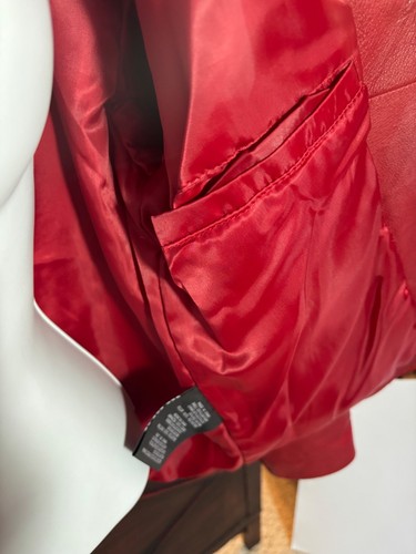 Womens Red Leather Zip-Up Jacket KC Collections M Size - Picture 10 of 13
