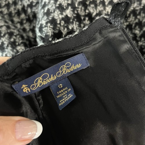 Brooks Brothers Mallalieus Skirt sz 12 Black White Hounds Tooth Tweed Wool Knee - Picture 9 of 10