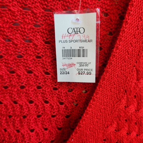 Cato Open Knit Cardigan Women Plus 22-24W Red Textured 3/4 Sleeve Waffle Knit - Picture 6 of 11