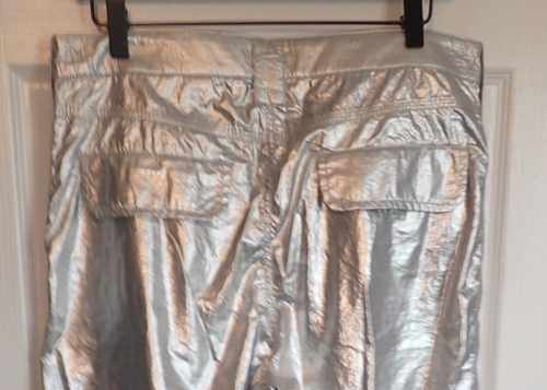 Zara Damen Große L Silber Glänzende Cargo Hose Metallic Fallschirm Baggy Jogger - Bild 10 von 14