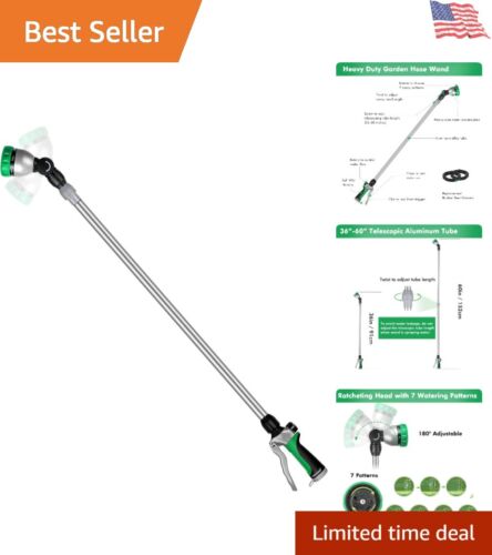 36”-60” Adjustable Metal Watering Wand with 7 Spray Patterns for Every Garden