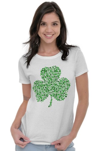 St Patrick's Day Four Leaf Clover Shamrock Womens Top Junior Graphic Tee - Picture 6 of 8