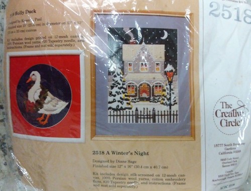 1986 NEW 12" X 16" CREWEL EMBROIDERY KIT BY CREATIVE CIRCLE 2518 A WINTERS NIGHT - Picture 3 of 6