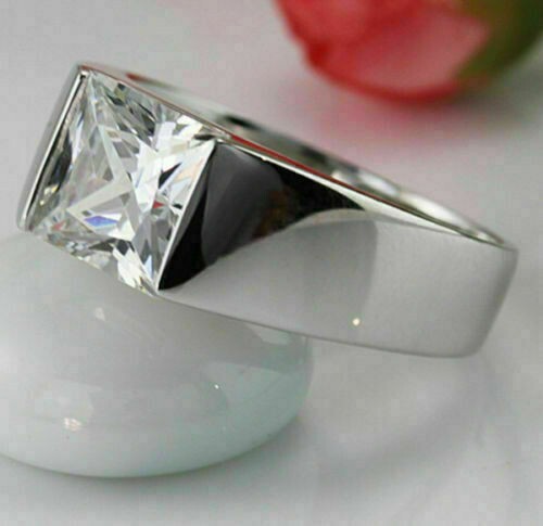 2,00 KT weiß Prinzessin Moissanit Solitär Verlobungsring massiv 14K Weißgold - Bild 1 von 6