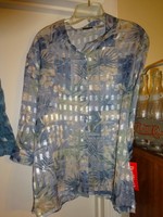 Bonworth Bon Worth Button Front Shear Blouse 3/4 Sleeve Mp Blue Silver Gold Bonworth Bon Worth Button Front Shear Blouse 3/4 Sleeve Mp Blue Silver Gold