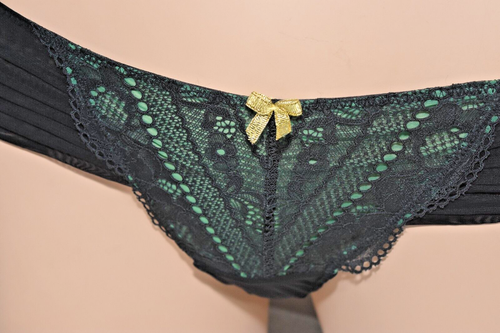 NWT Adore Me Black Green Insert Lace Details Cheeky Panty M Medium