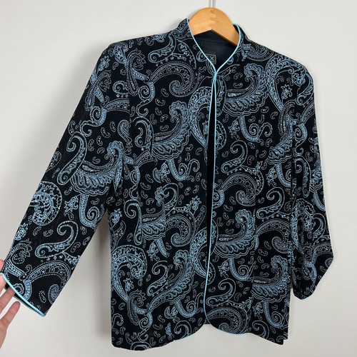 Chaqueta Alex Evenings Mujer XL Negra Azul Brillante Paisley Elastizada Formal EE. UU. - Imagen 4 de 10