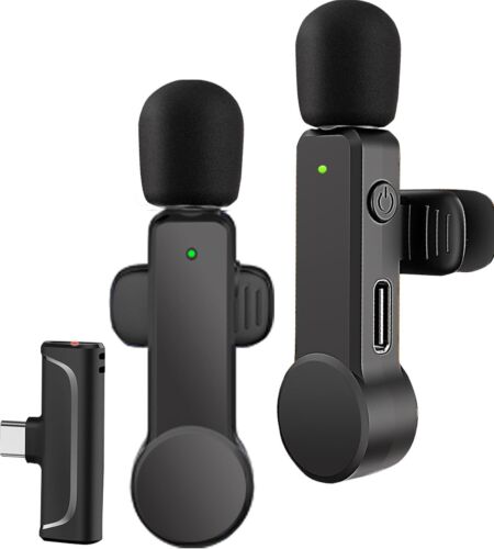 2 Pack Lavalier Microphone USB C Wireless Lav Mic for Android Phone Noise