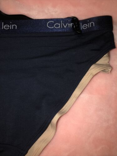 Calvin Klein Bikini Höschen Damen Small 2 Paar (Hellbraun/Marineblau) Dickes Band Neu mit Etikett - Bild 9 von 10