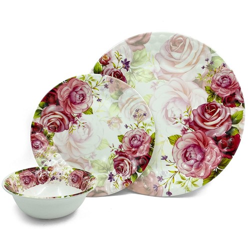 Melamine Full Plate Set 6 Pcs 11 in, Half Plate Set 6 Pcs, Bowl Set 6 pcs, Pink - Picture 2 of 6