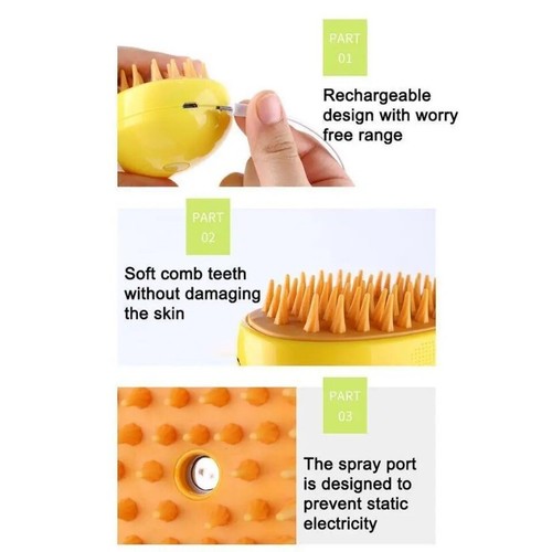 Steamy Cat Brush, 3 in 1 Pet Spray Comb Silicone Self Cleaning Steam Brush - Picture 7 of 8