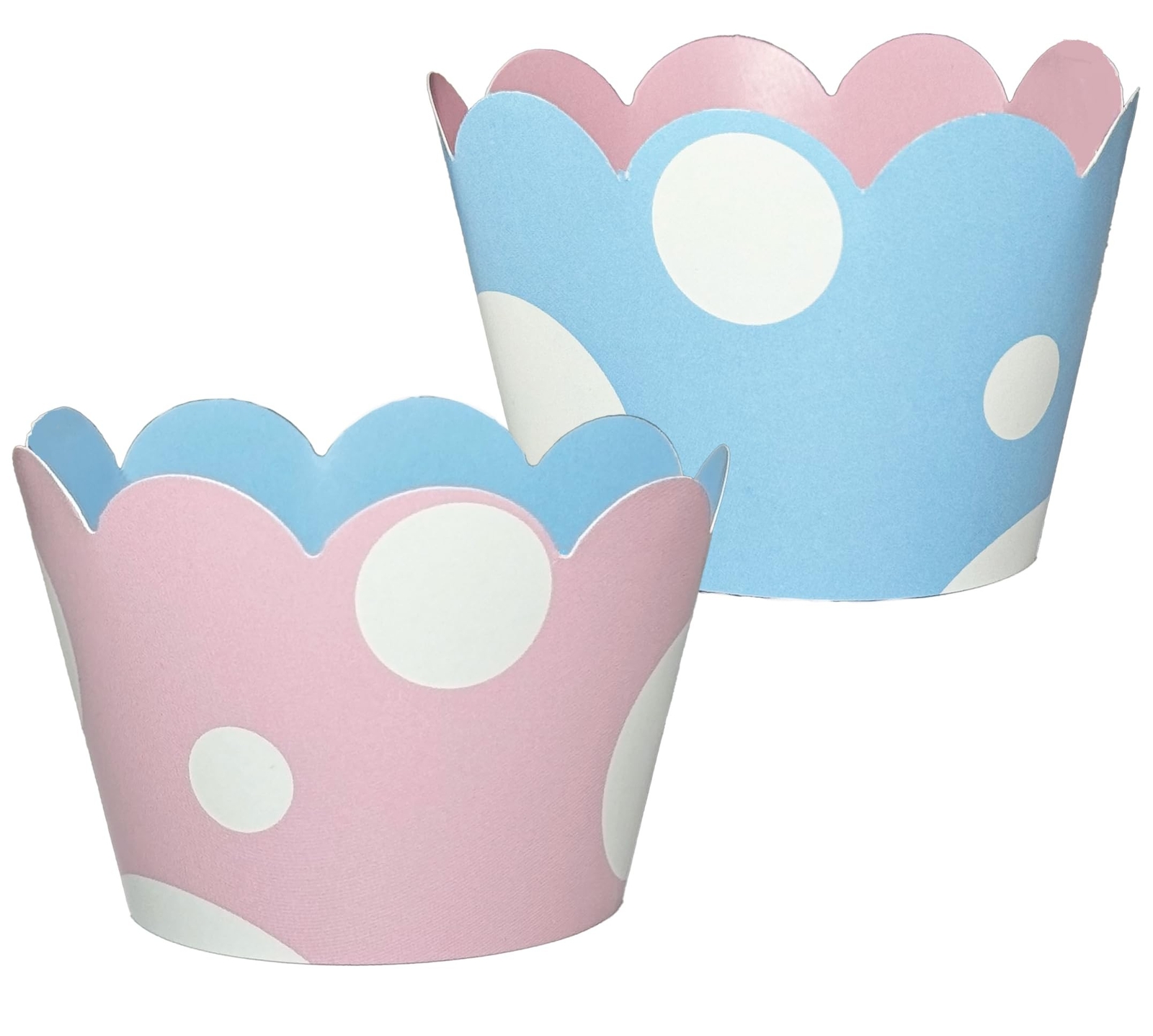 Pink Party Cupcake Wrappers - Reversible Pastel Polka Dot Decorations, Gender...-image