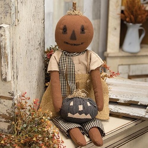 primitive rustikale Landhaus Herbst Halloween KÜRBIS MÄDCHEN 23" PUPPE PUPPE - Bild 2 von 2