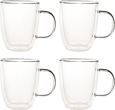 [Set of 4] 10 Oz Double Wall Ultra Clear Insulated Coffee Mugs Espresso Mocha Gr