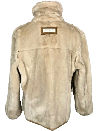 Jones NY Sport Honey Camel Brown Leather Faux Fur Jacket Coat M - Picture 6 of 11