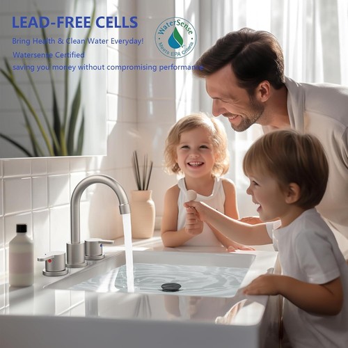 Elegant Brushed Nickel 8-Inch Widespread Bathroom Faucet with 360° Swivel Spout - Picture 4 of 9