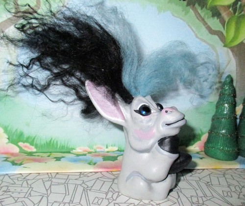 DONKEY TROLL 3" ooak doll Restore 2-tone new hair/paint black blue DAM finger - Picture 2 of 5