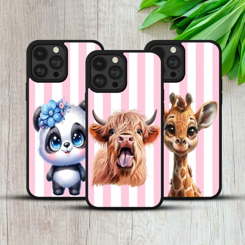 CASE FOR IPHONE SAMSUNG HUAWEI PIXEL STRIPE PANDA COW GIRAFFE GIFT PHONE COVER - Picture 1 of 30