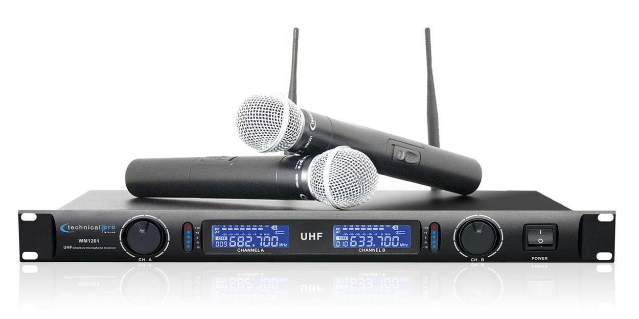 Technical Pro WM1201 Professional 2-Channel UHF Dual Wireless Microphone System Technical Pro WM1201 Professional 2-Channel UHF Dual Wireless Microphone System