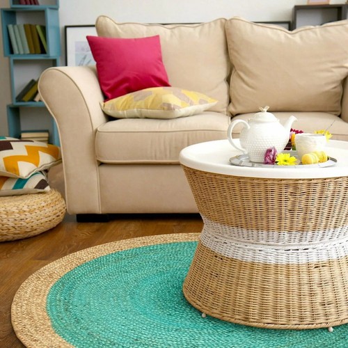 Jute Braided Home Decor Round Rug Reversible Rustic Look Non Slip Modern Carpet - Picture 9 of 53