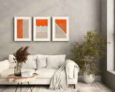 Mid Century Bauhaus Art Print, Geometric Shapes Canvas Framed Print For Home