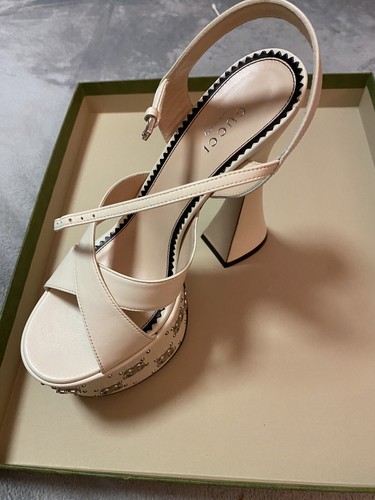 Gucci , GG Embellished Platform Heel Sandals Women Shoes 37/7 - Picture 2 of 9