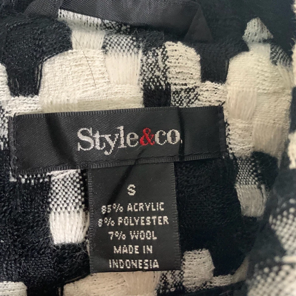 Chaqueta para mujer Style & Co pequeña negra blanca tejida con cinturón mezcla de lana manga larga Foto 4 de 4