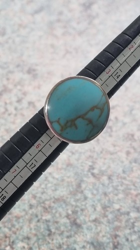 Turquoise Ring Size 48 Sterling Silver 925 Statement Chunky Round Cut - Picture 2 of 17