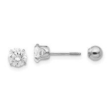 Madi K Kid's Earrings 5mm CZ and Ball Reversible 14k White Gold SE1771