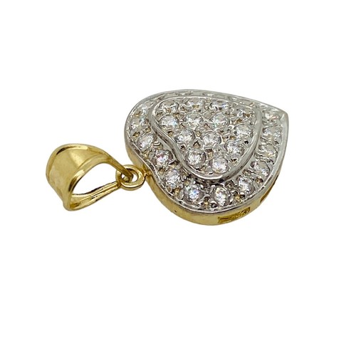 14ct Two Tone Gold Cubic Zirconia Heart Pendant 3.1g Preloved - Picture 8 of 10