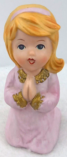 Homco Praying Girl Figurine Porcelain Blonde Hair Pink Nightgown 5211 Vintage