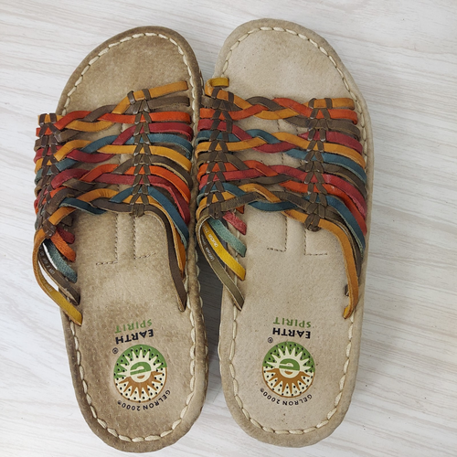 Earth Spirit Huarache Sandals Multicolor Size 8 Gelron 2000 Cupid Leather Boho - Picture 9 of 14