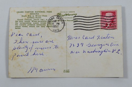 Vintage 1957 Grand Canyon National Park Arizona AZ Snowfall Postcard - Picture 3 of 5