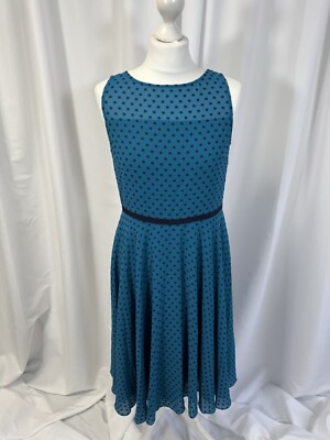 Hobbs Petite Della Dress Jade Blue Navy UK 12 EU 38 US Dots Sheer Flare  NEW UK
