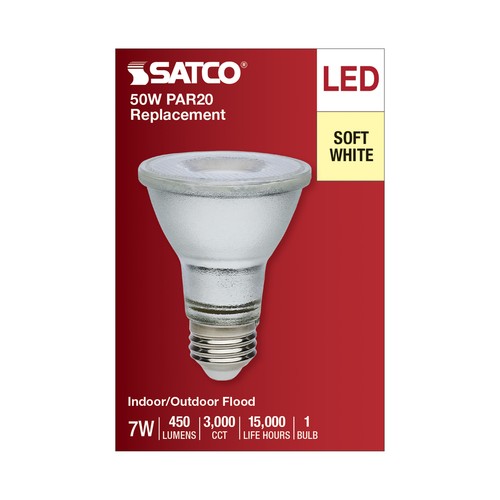 LED Reflector Bulb 7W 50W 120V-277V Medium E26 PAR20 35° Silver 3000K Soft White - Picture 5 of 10