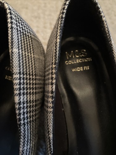 M&S Insolia 5.5 Small Block Heal Court Shoes Black & White Check Fabric Wide Fit - Picture 4 of 12