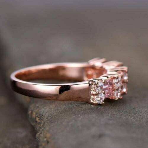 2.18 Ct Baguette Simulated Sapphire Wedding Eternity Ring 14k Rose Gold Plated - Picture 6 of 6