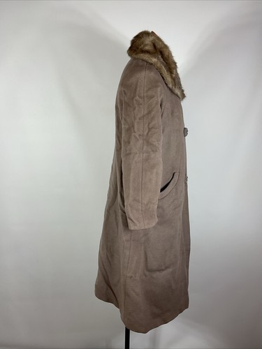 VTG 60s UNION MADE Opera Swing Brown Wool Fur Collar Dress Coat M/L Evening - Picture 4 of 7